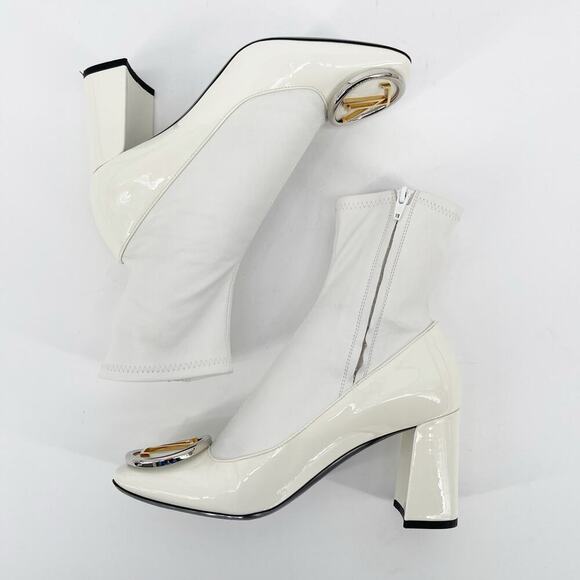 Louis Vuitton White Patent Leather Madeleine Ankle Sock Boot Logo size IT 37.5 - Picture 5 of 14